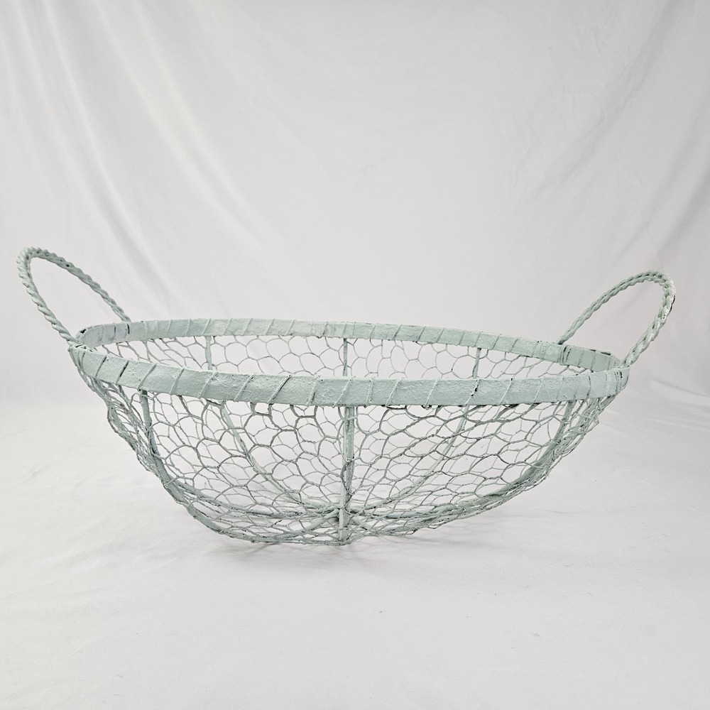 Rustic Wire Egg Basket Farmhouse Chicken Gathering Large Primitive Cottagecore